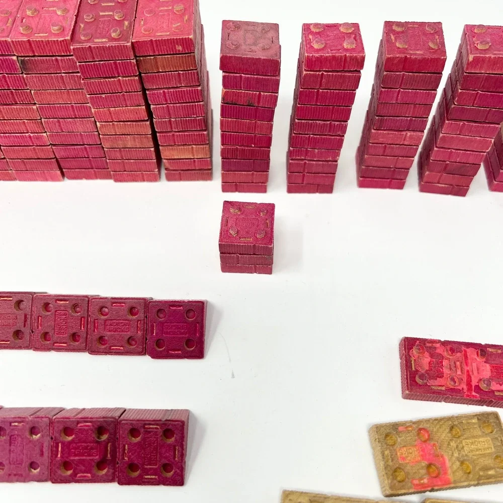 VTG American Bricks 2LB Halsam Wood Building Blocks Bulk Lot Red /Yellow USA